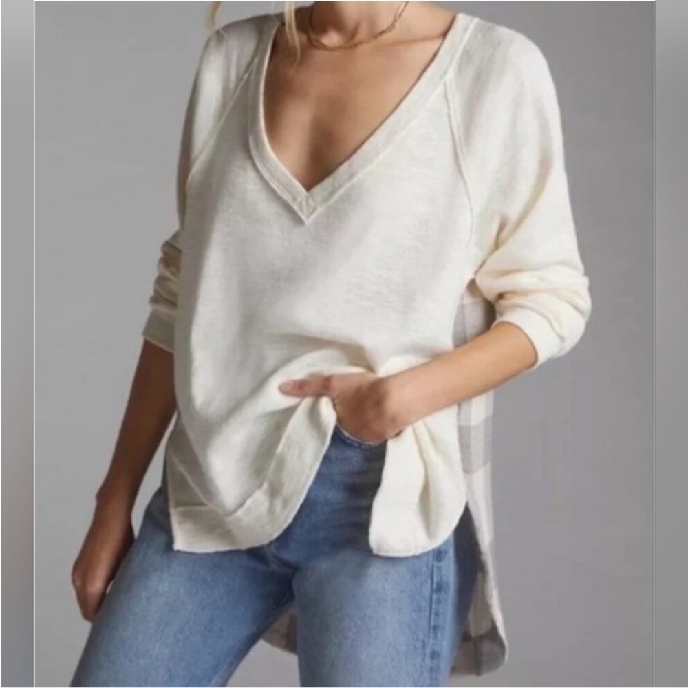 NWT Anthropologie Pilcro Tunic Top Oversized Plaid Long Sleeve Boho Size S